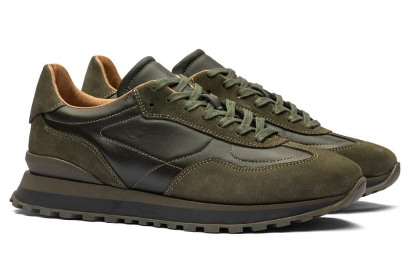 Khaki natural leather sneakers