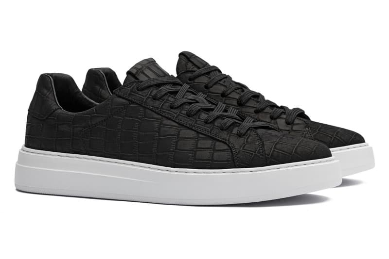 Black genuine leather sneakers